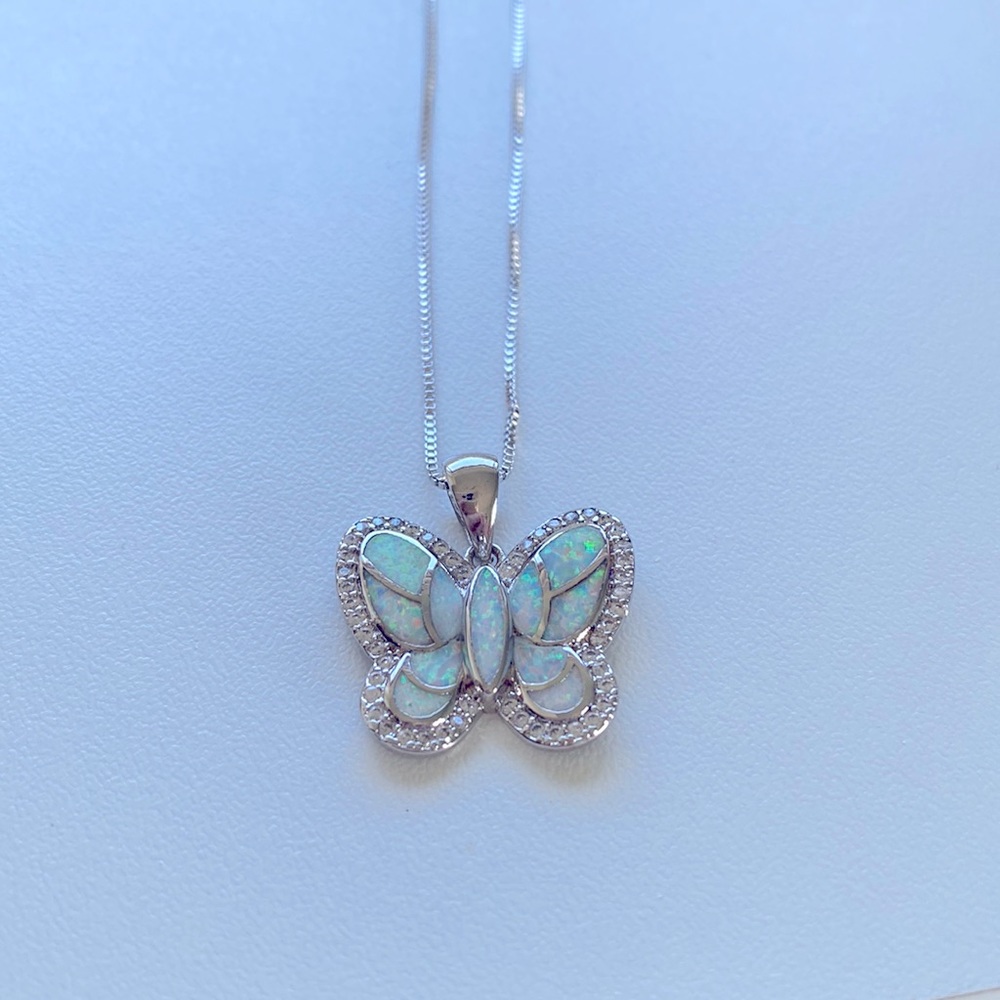 Silver Opal Butterfly 🦋 Necklace